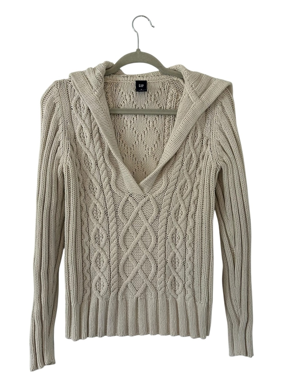 Cream Off White Gap V-Neck Style Sweater Top Knit Design Women’s Size Medium Fit